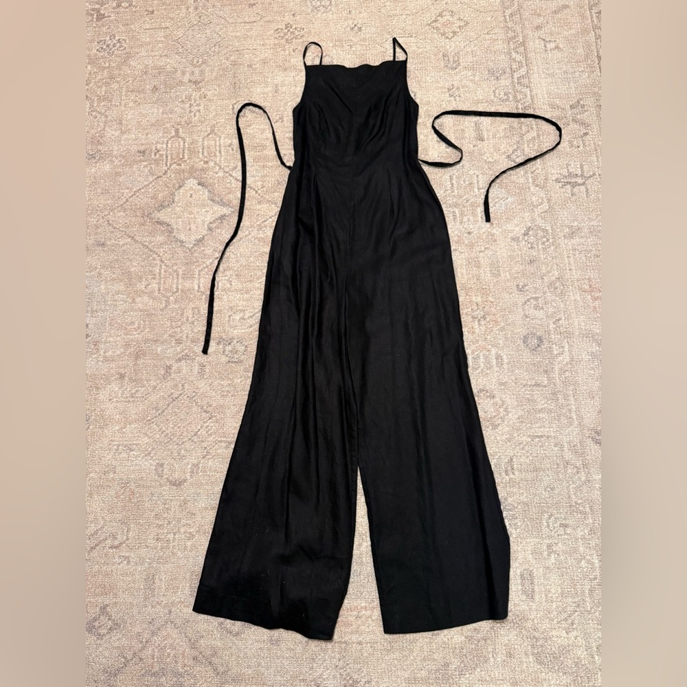 Reformation Black Wide-Leg Slip Jumpsuit with Spaghetti Straps